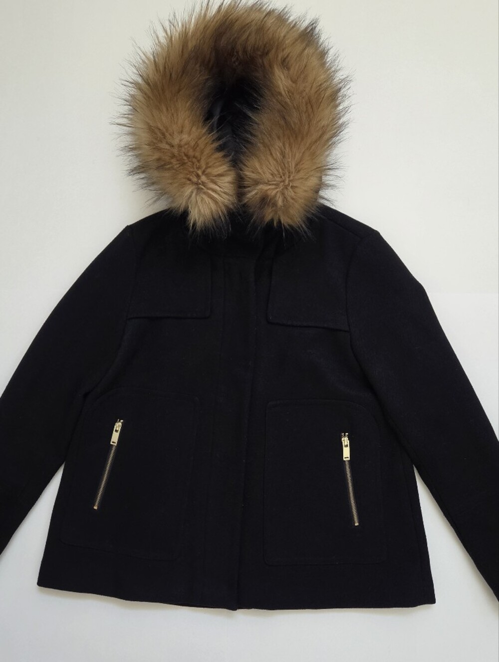 Women's Black Hooded Winter Coat with Fur Trim